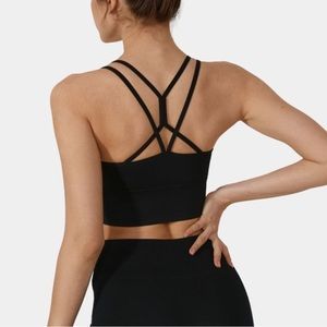 Halara Black Seamless Low Support Backless Crisscross Yoga Sports Bra Medium